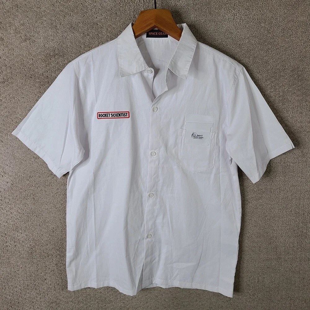 Space Gear Shirt Boys Large White Button Down Rocket Scientist NASA Cotton